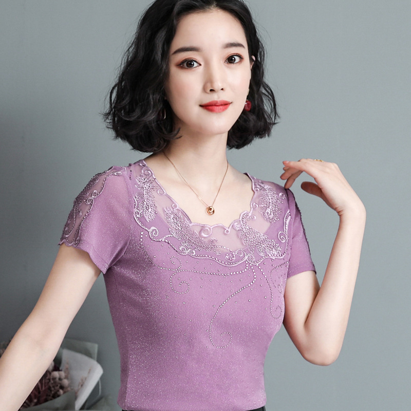 

2021 summer design engraving short sleeve fashion T - shirt women top 3917, White