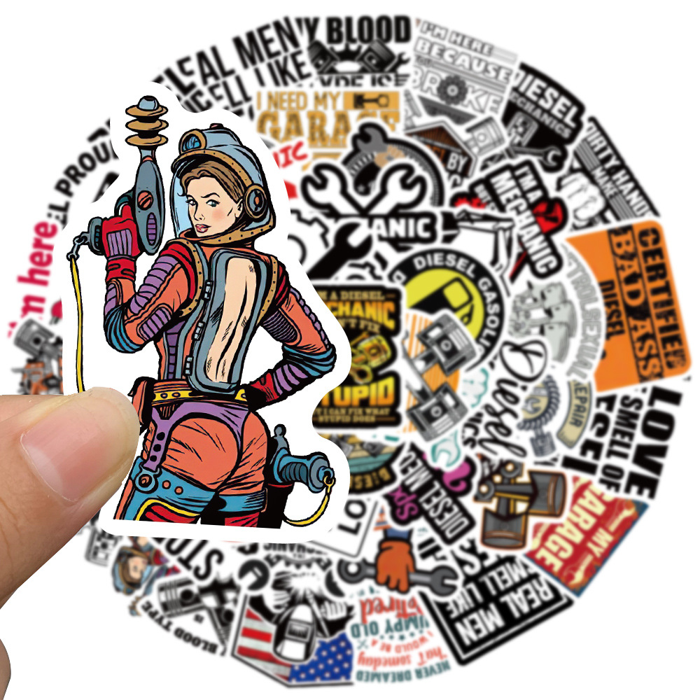 50pcs/set poster Small waterproof Skateboard stickers Mechanic personality For notebook laptop bottle Helmet car sticker PVC Guitar Decals gift i-image-747097304