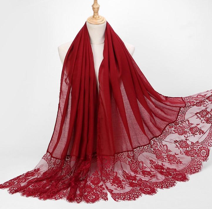 

Scarves Design High Quality Solid Bubble Chiffon Two Lace Woman Scarf Shawls Headband Hijab Muslim Foulard Wraps