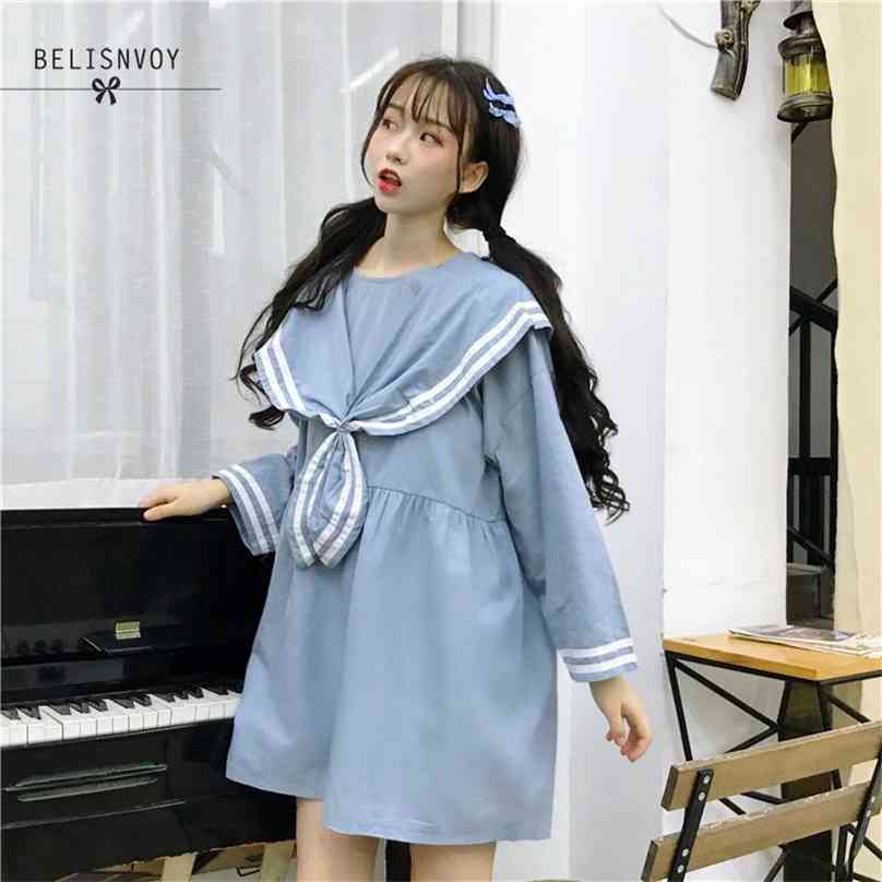 

Japanese Harajuku Women Lolita Style Dress Sailor Collar Gothic Cute Short School Uniform Anime Kawaii Party Elegant Mini 210520, Sky blue
