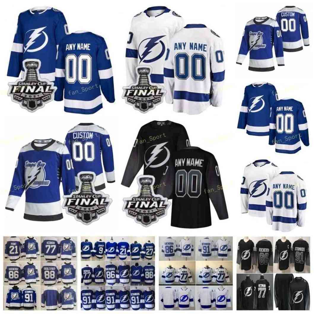 

Stanley Cup Final 2021 Tampa Bay Lightning Hockey Jersey 46 Gemel Smith 14 Pat Maroon 79 Ross Colton 18 Ondrej Palat 77 Victor Hedman Men Women Kids Reverse Retro