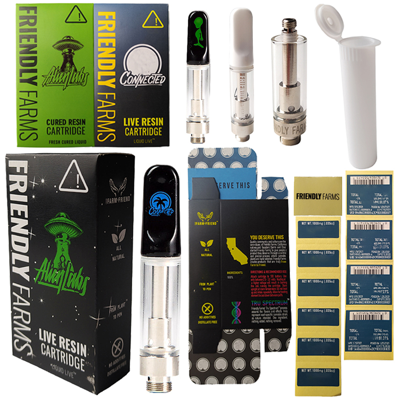 

Friendly Farm Vape Cartridges 0.8ml Oil Carts Atomizers White Black Tip E Cigarettes Screw Ceramic Coil Vaporizer TH205 Glass Thick Wax Dab