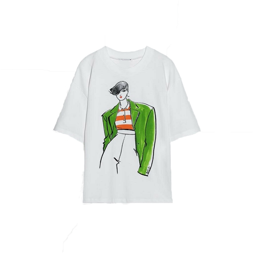 

Summer Fashion Girl Print T-shirt Women O-Neck Short Sleeve Tees Female Casual Outfits 210708, As pic