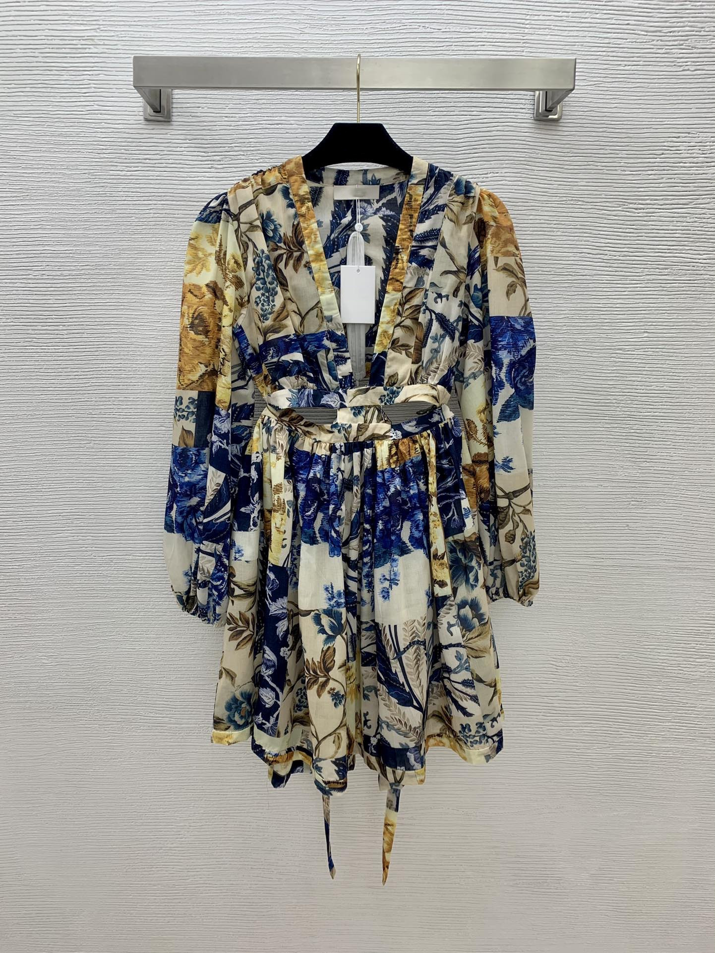 

Milan Runway dresses 2021 Autumn V Neck Lantern Sleeve Print Women' Designer Dress Brand Same Style Clothing 0715-3, Picture color