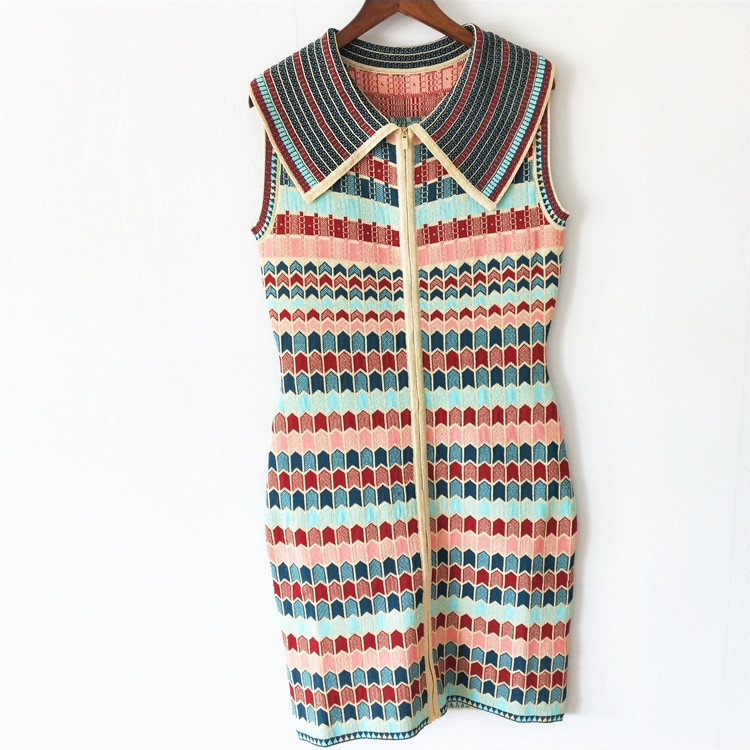 59% Off Factory Outlet Store small fragrance Lapel zipper vest knitted dress-image-710914937
