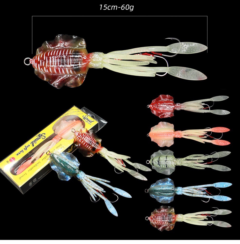 15cm 60g Squidy Soft Lure Simulation Squid Baits Chasebaits Reflective Light Luminous Swimbaits for Tuna Slow Sinking Hard Fishing Tackle Kits-image-702501702