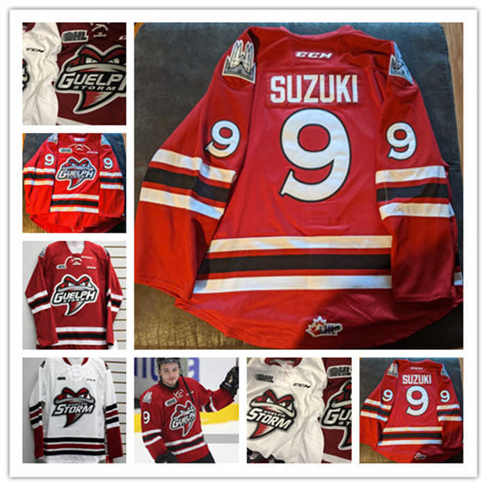 

Custom CCM #9 Nick Suzuki OHL GUELPH STORM Hockey Jerseys Race Vintage #19 Isaac ratcliffe #6 nate schnarr #5 Dmitri Samorukov Jersey Size, White