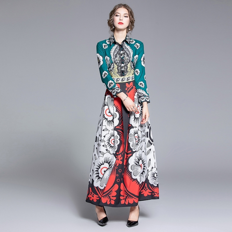 

Banulin Spring Summer Runway Charming Floral Maxi Dress Women's Long Sleeve Bohemia Beach Holiday Dresses 210603, The picture color