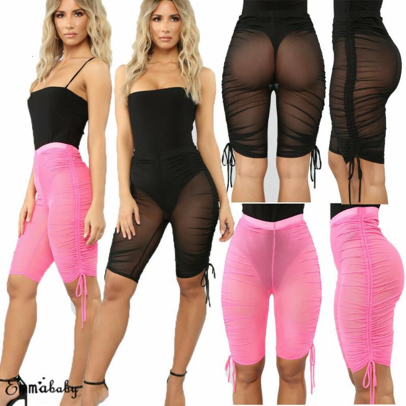 

High Waist Women Beach Shorts Beachwear Mesh Cover Up Solid Color Swimwear Swimming Bahing Suit Women's, White;black