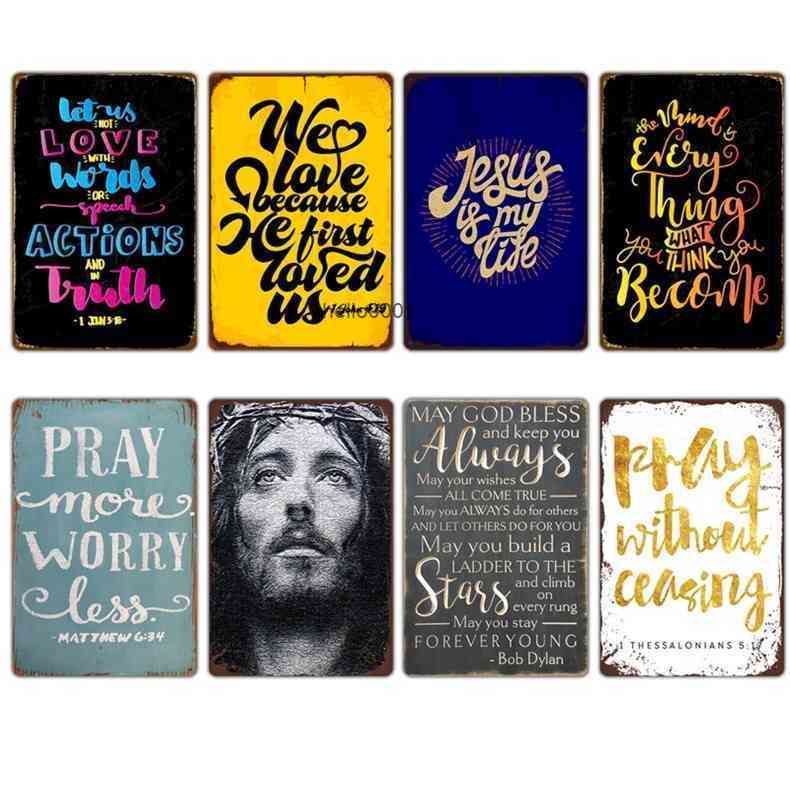 

2021 Vintage Christmas Pray Pin Up Tin Sign Living Room Home Garage Decoration Plate Poster Hanging Painting Retro Metal Plaquesa