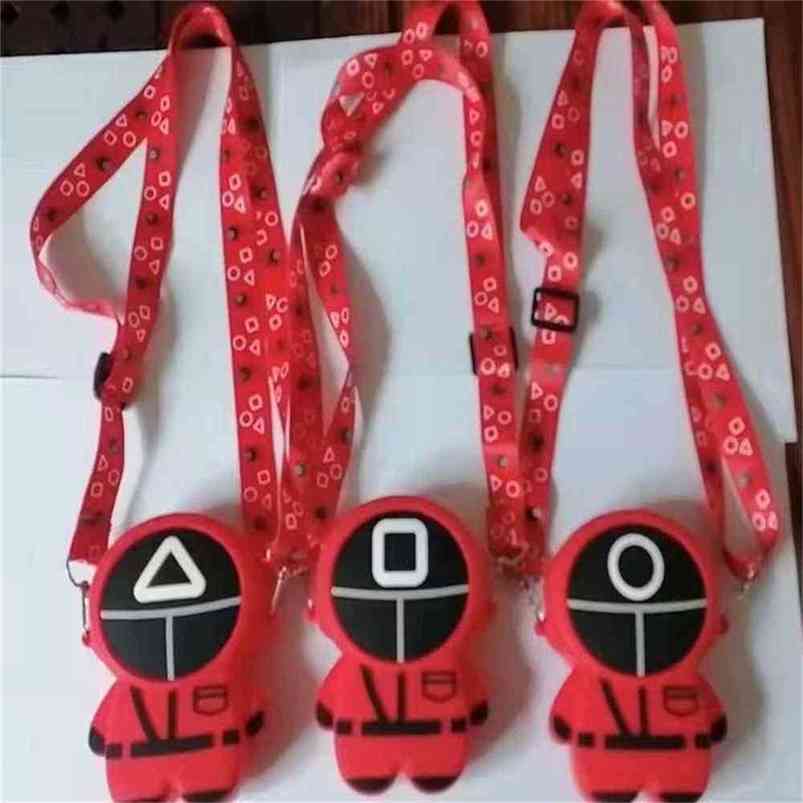 

2 Sizes Squid game bags red masked killer man crossbody backpack sensory fidget bubble poppers board game messenger shoulder bag cartoon mini purses G04UHT9, Triangle pattern