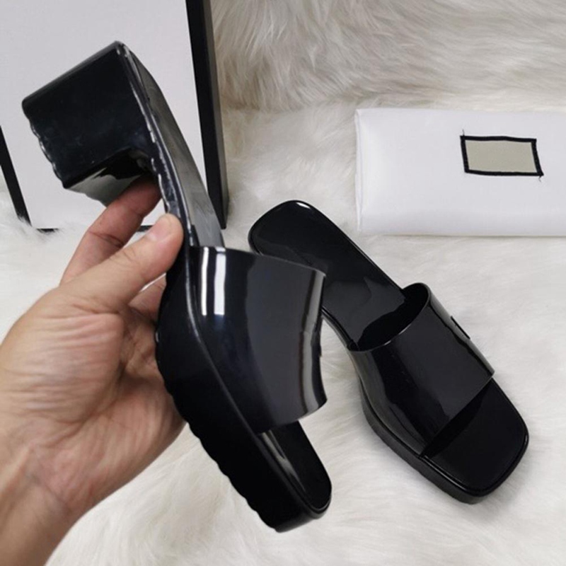 

Luxe Fashion ladies beach shoes candy color thick-soled slippers thick-soled letters ladies jelly sandals leather high-heeled slippers, Black;red