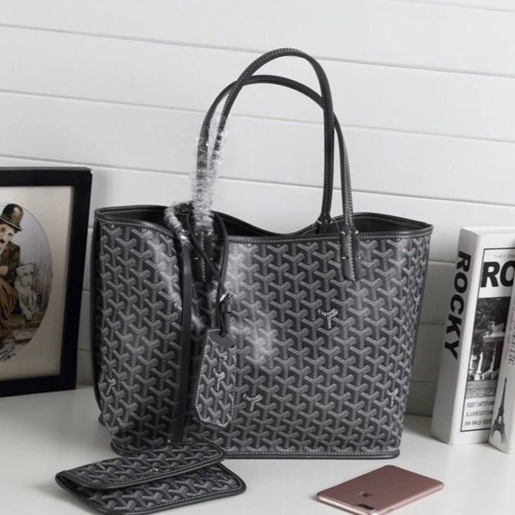 

Leather Goya bag, dog tooth bag, goyar large shopping bag, large capacity star's same versatile double-sided bag