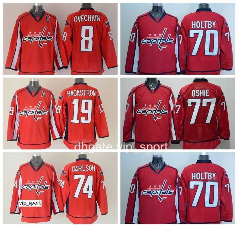 

Men Washington Capitals Jerseys Ice Hockey 8 Alex Ovechkin 19 Nicklas Backstrom 70 Braden Holtby 74 John Carlson 77 TJ Oshie Jersey Red, 8 red