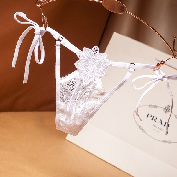 

See Through Side Strap Lace Underwear Low Waist G-Strings Flower Panties Thongs T Back Lingerie Slim Women Briefs Clothing, Black;white