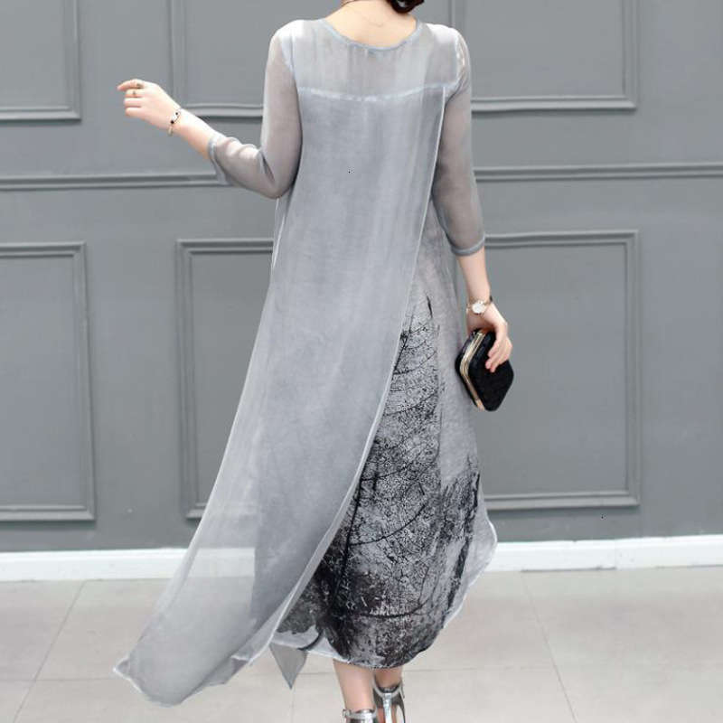 

Dresses irregular silk Casual like dress in summer, Black;gray