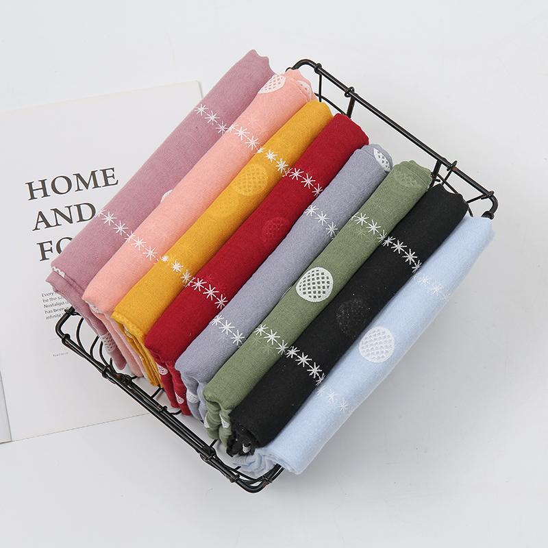 

Scarves Arrival Designer Plain Embroidery Cotton Scarf Large Size Viscose Head Scarfs Hijab Floral Pashmina Bandana Female Foulard