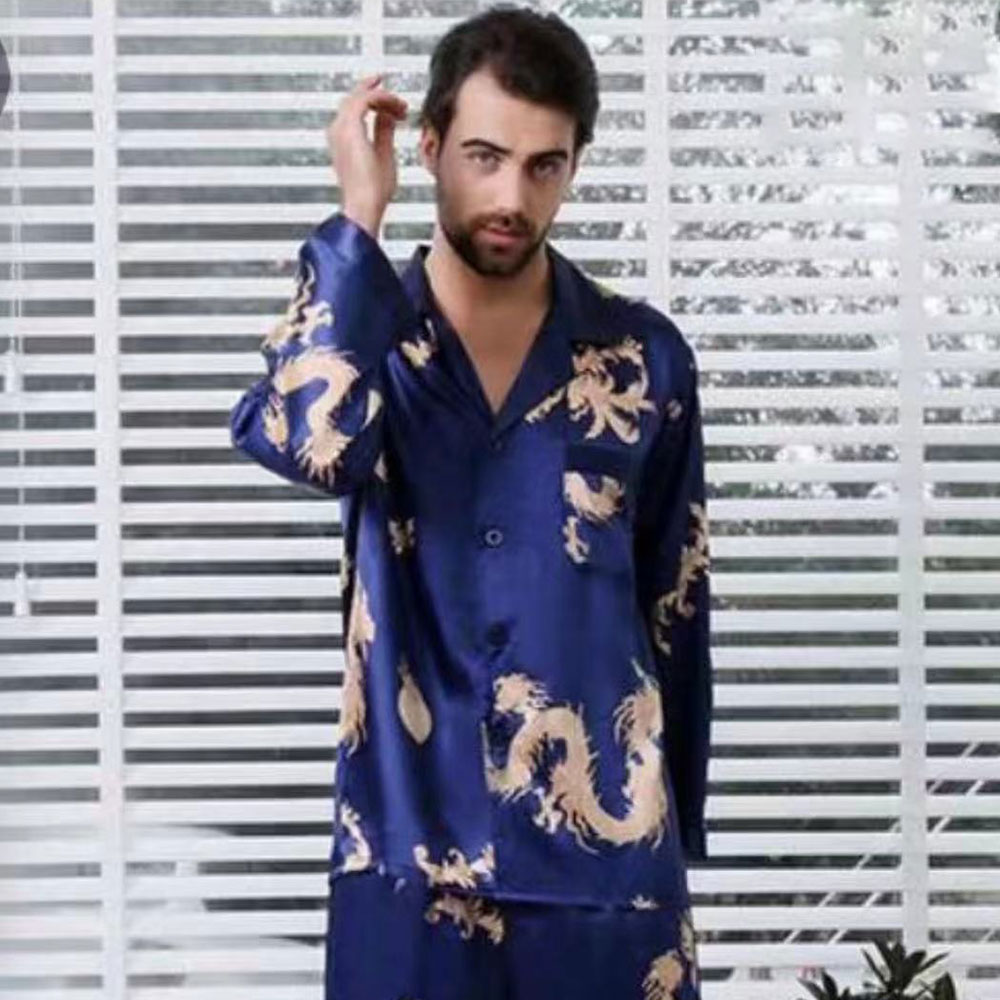 

Men's Long Sleeve Pajamas Set, Black;brown