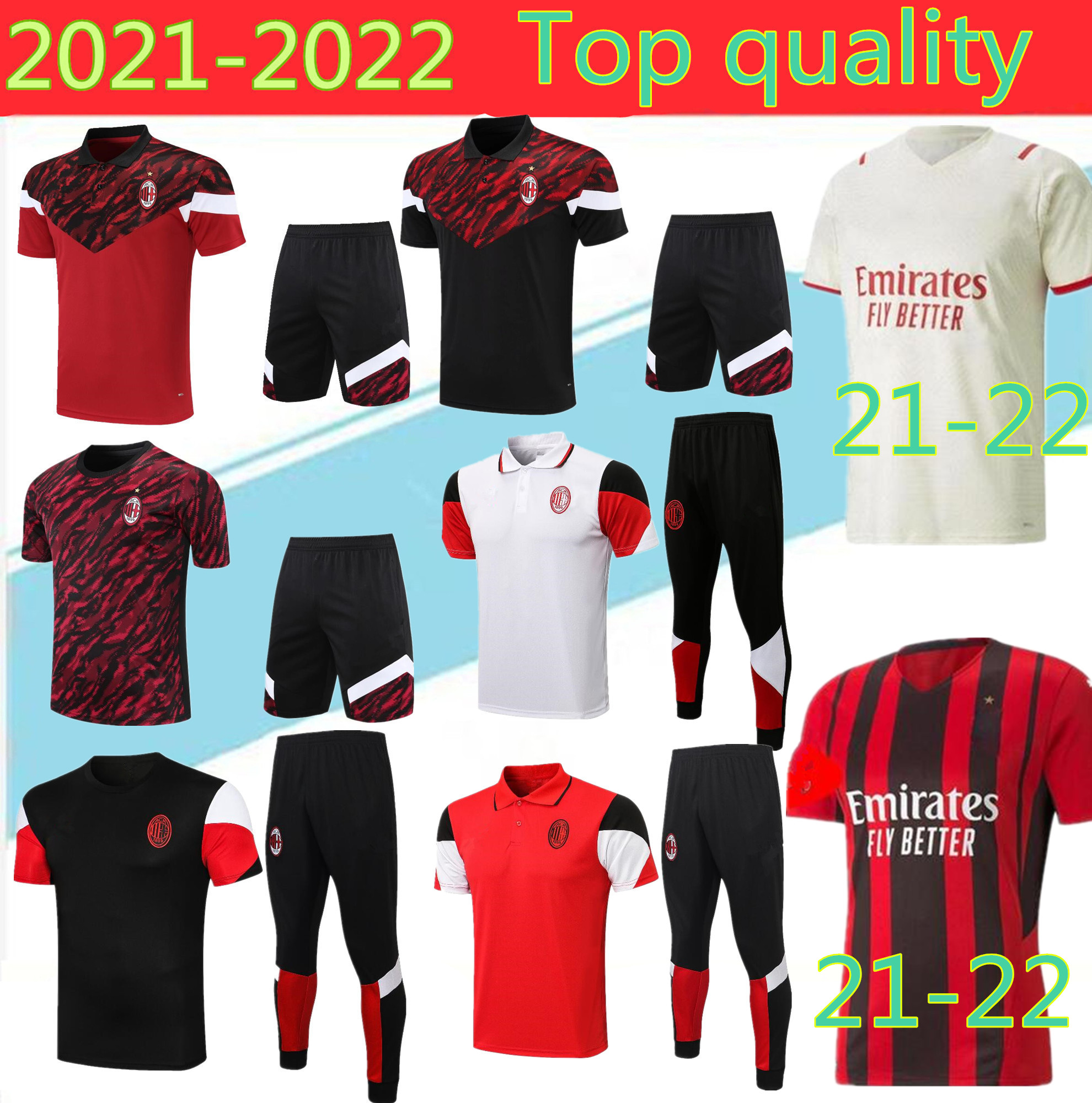 

Top quality 2021 AC Milan Polo Soccer training suit Red sweatshirt kit survetement 21/22 Short sleeve football sport, Grey