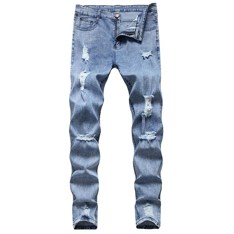 

Men's Jeans Fashion All-Match Ripped Stretch Casual Tights, Blue