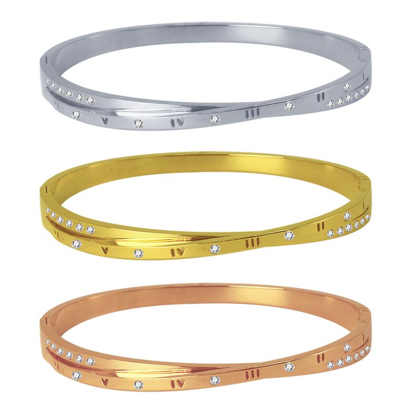 

Bangle Roman Numerals Bracelet With Diamonds Stainless Steel Jewelry Woman Crystal Stone Luxury Fashion Punk Wedding Bangles