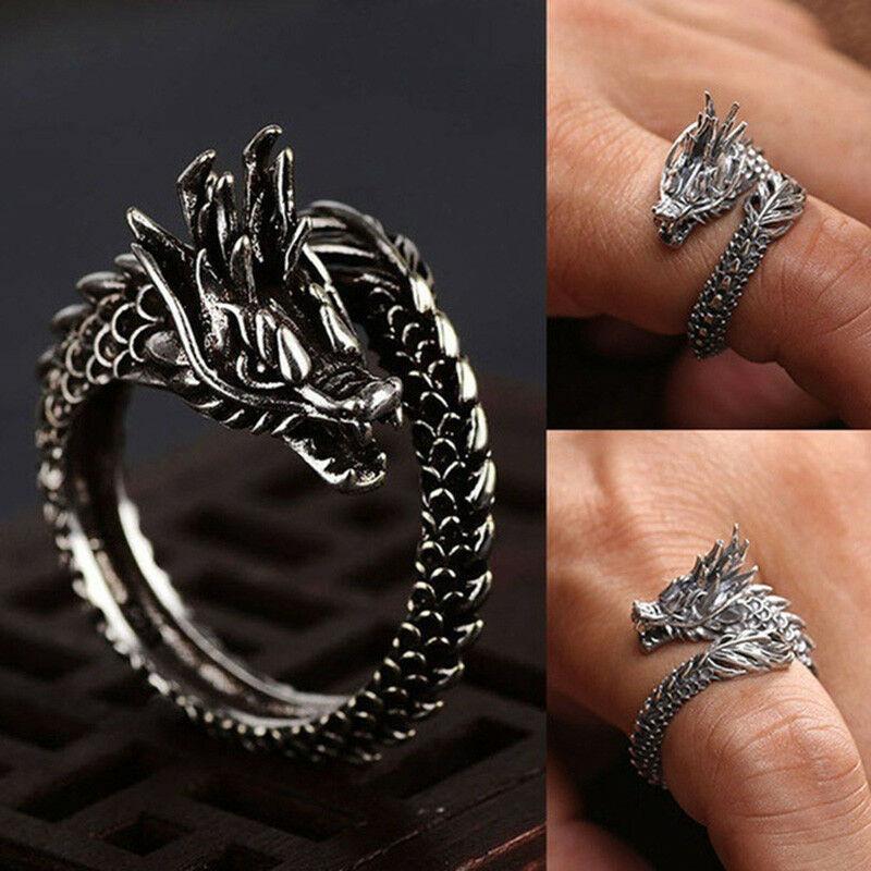Cluster Rings Adjustable Vintage Punk Dragon Ring Men Chunky Copper Alloy Biker Rock Rap Embrace Skeleton Head Gothic Jewelry Gift-image-710524319