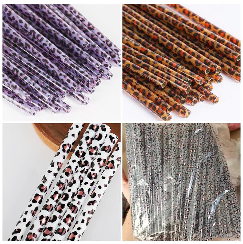 

23CM*7mm PP Plastic Brown Leopard Drinking Straws Fashion Printing Straight Straw Reusable Restaurant Bar Supplies Wholesale