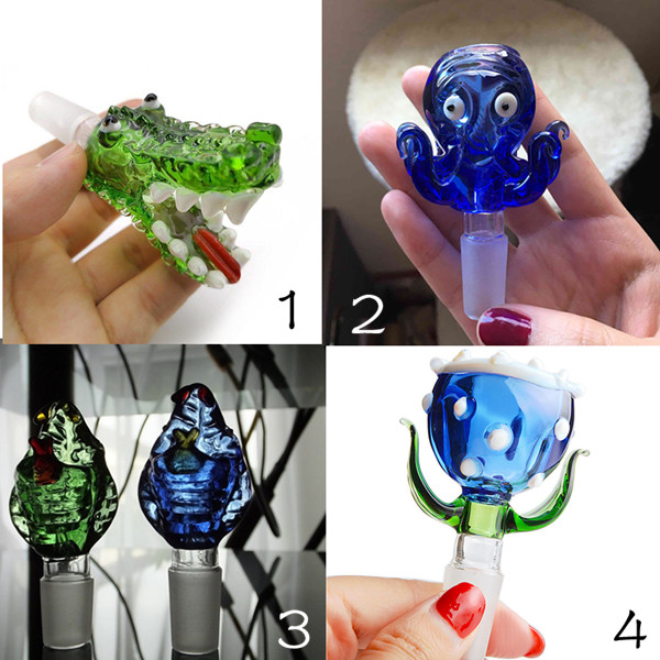 

14.4 mm Male hookah's Accessories Piranha octopus crocodile Snake head Shape Glass Bowls Rancom Color Herb Oil Burner For Water Bong