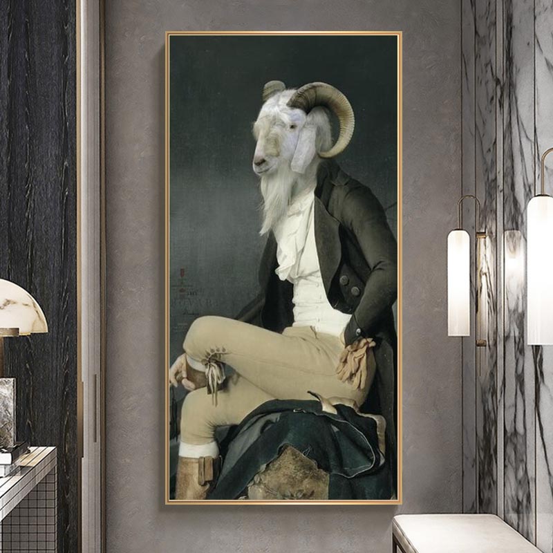 

Earl of The Goat Creative Animal Oil Painting Print on Canvas Art Postes and Prints Nordic Retro Art Pictures for Living Room