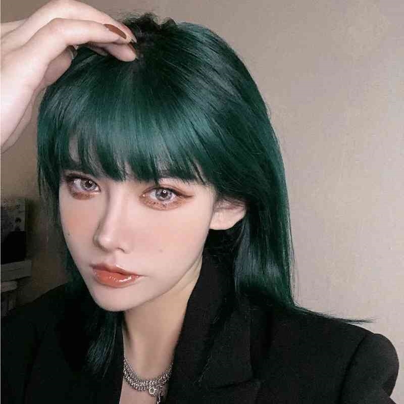 

dance Polaris dark Water green wig short hair female summer cool handsome net red color men's and women's full head set, Dark green