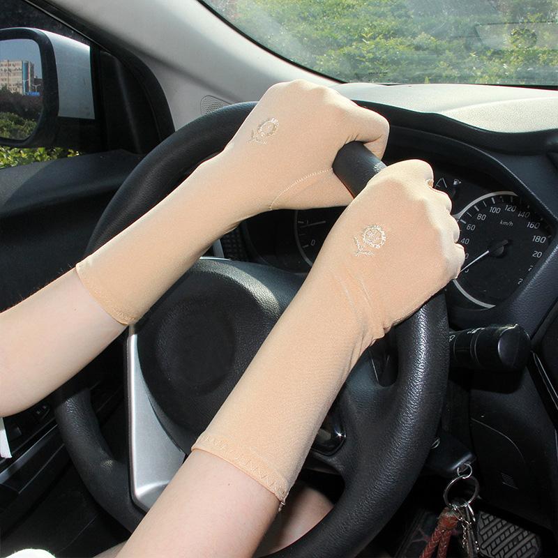 

Five Fingers Gloves Women Mid-Long Sunscreen Spandex Summer Spring Lady Stretch Anti UV Slip Resistant Driving Solid Color Glove Breathable