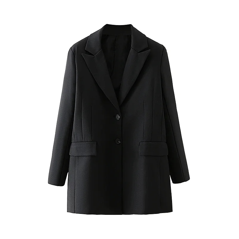 

Women Elegant Fashion Black Hollow Back Suit Female Simple Single-Breasted Long Sleeve Coat 210520