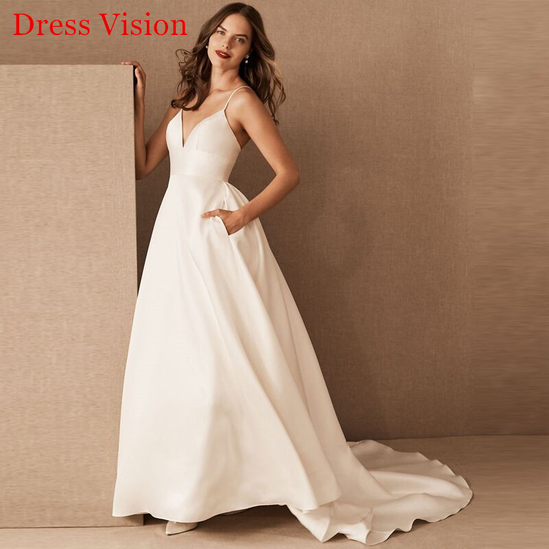 

Vestido De Novia Robe De Mariee Wedding Dresses Wedding Party Bride To Be V-Neck Spaghetti Straps, White