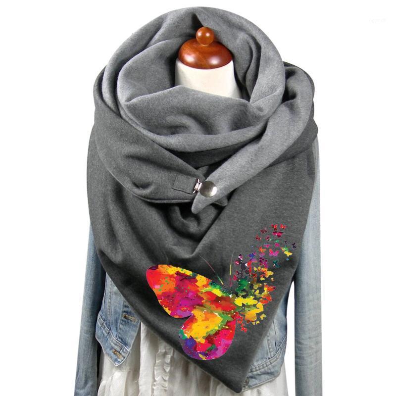 

Scarves 2021 Fashion Winter Scarf For Women Tie Dye Butterfly Printing Button Soft Wrap Casual Warm Shawls Foulard Femme Bufanda, Blue;gray