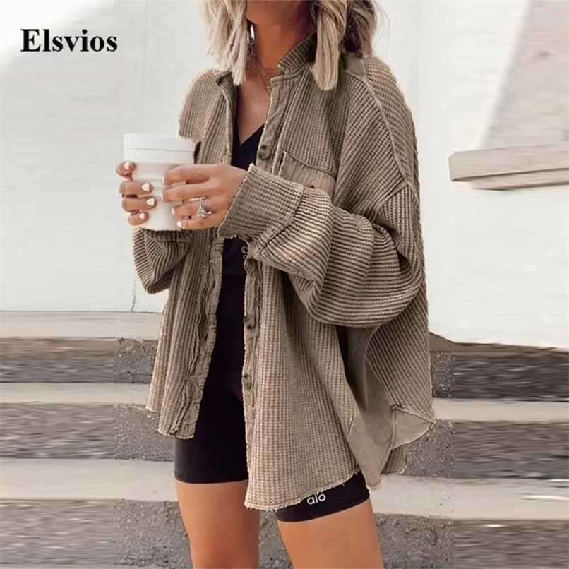 

Solid Casual Loose Vintage Coats Autumn Winter Fashion Button Lapel Tops Cardigan Women Single-Breasted Shirt Jackets Streetwear 211109, Houndstooth khaki