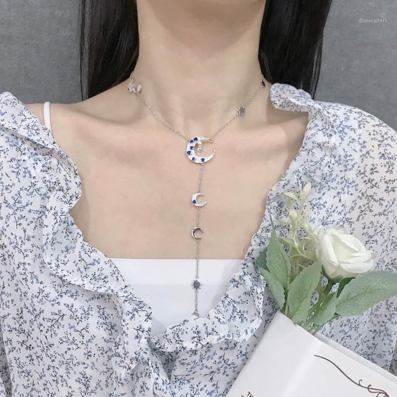 

Chains Fashion Star And Moon Charm Necklaces Delicate Clavicle Chian Sun Crystal Zircon Long Tassels Necklace For Women Jewelry