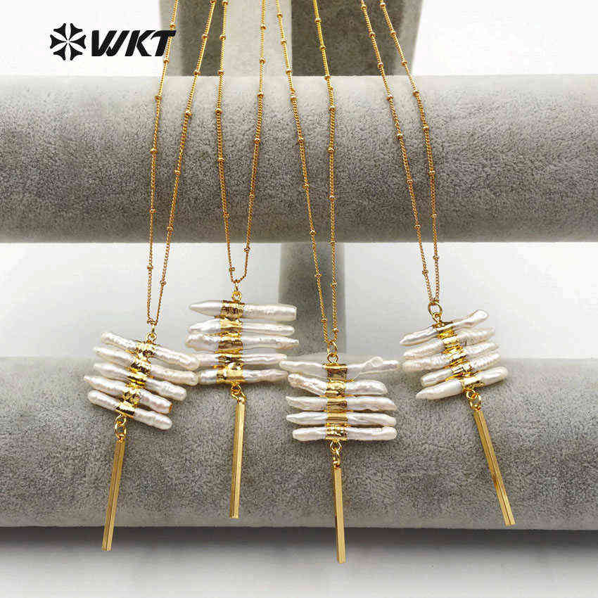 

WT-N1124 WKT freshwater necklaces top quality pearl pendant anti-fade whole gold color statement jewelry