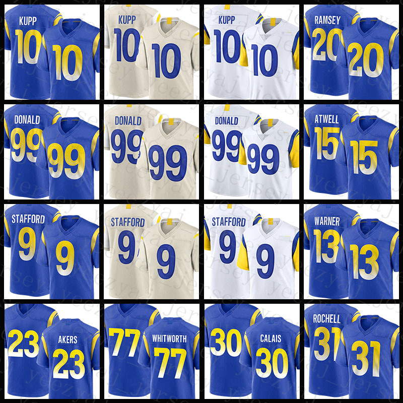 

Mens 99 Aaron Donald 9 Matthew Stafford Football Jersey Jalen Ramsey Cooper Kupp Robert Woods DeSean Jackson Eric Dickerson Leonard Floyd Cam Akers Marshall Faulk, 2021 mens-gongyang