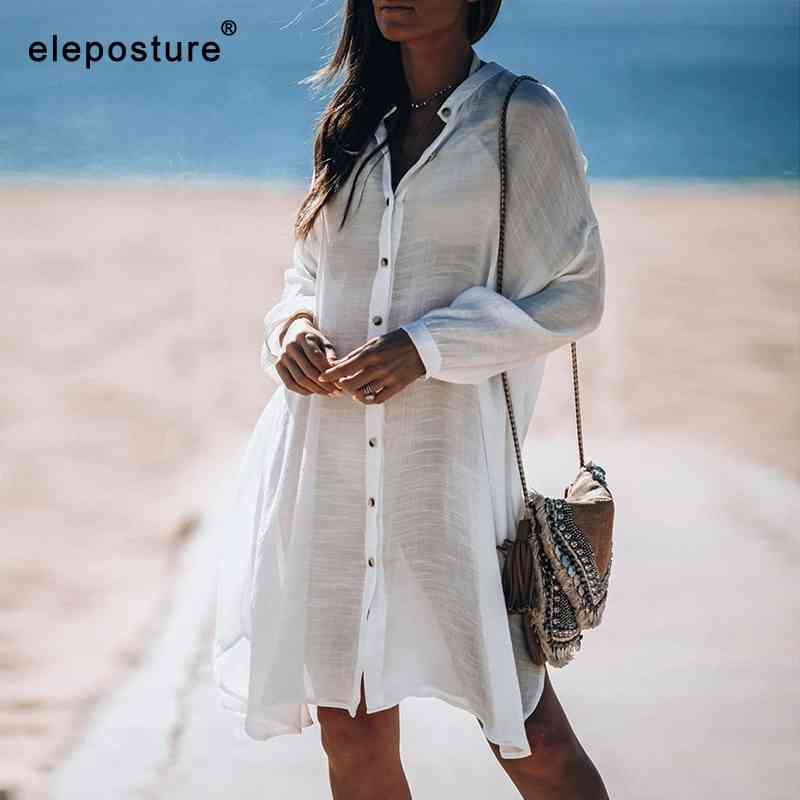 

Women Bikini Cover Up Sexy Kaftan Beach Shirt Tunics Dress Swimsuit Swimwear -s Summer Wear 210521, White