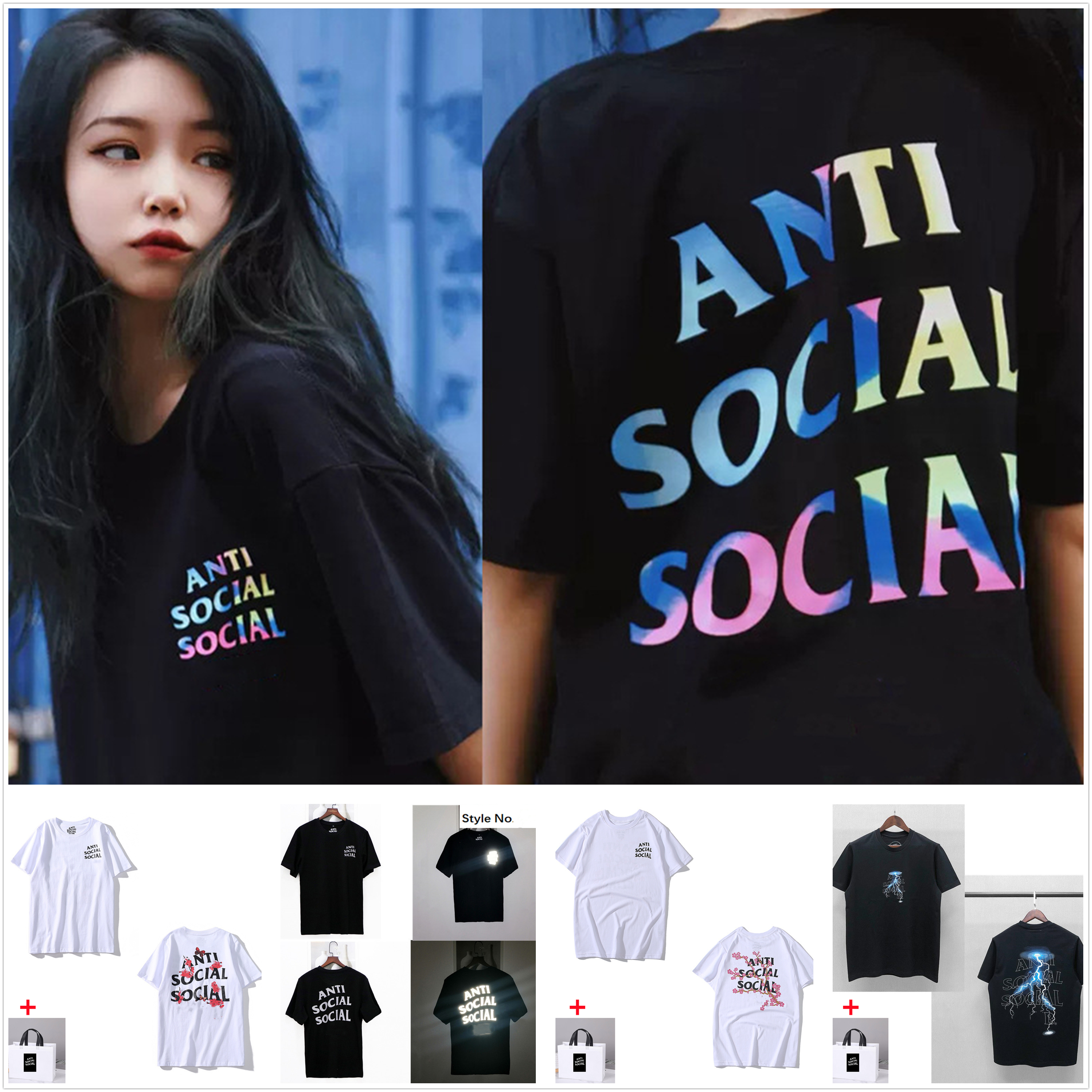 

Men's t shirt Women T-Shirts high quality Floral Sakura Butterfly Letter Print Round Neck Loose Men and Womens Couples Bring tote bag 0102, White;black