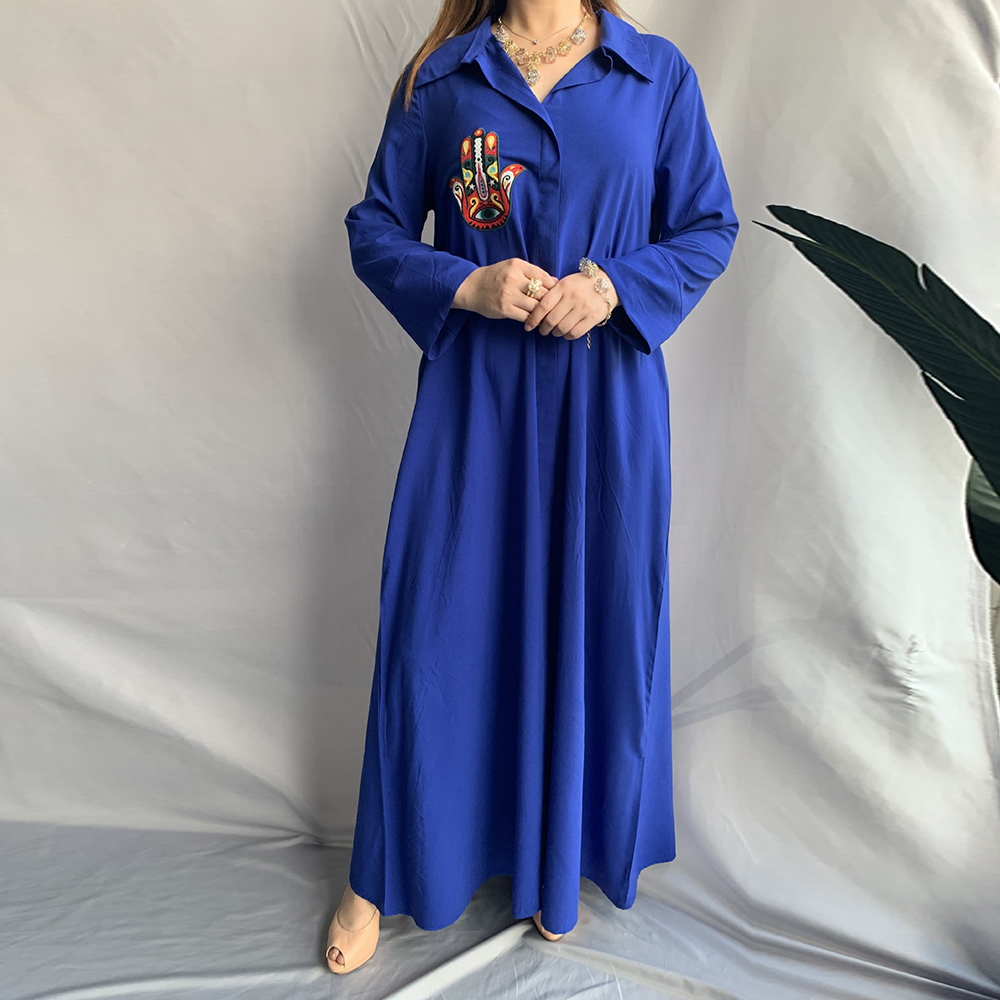 

Turkey Women Shirt Dress Malaysia Arabic Casual Maxi Long Dresses Lapel Full Sleeve Ethnic Embroidery Muslim Islamic Clothing