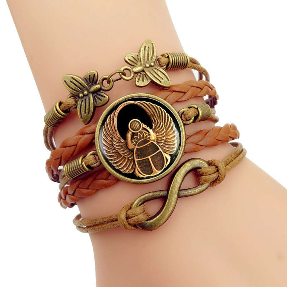 

Hand catenary Egyptian Scarab time BRACELET MULTI LAYER hand woven glass combination, Black