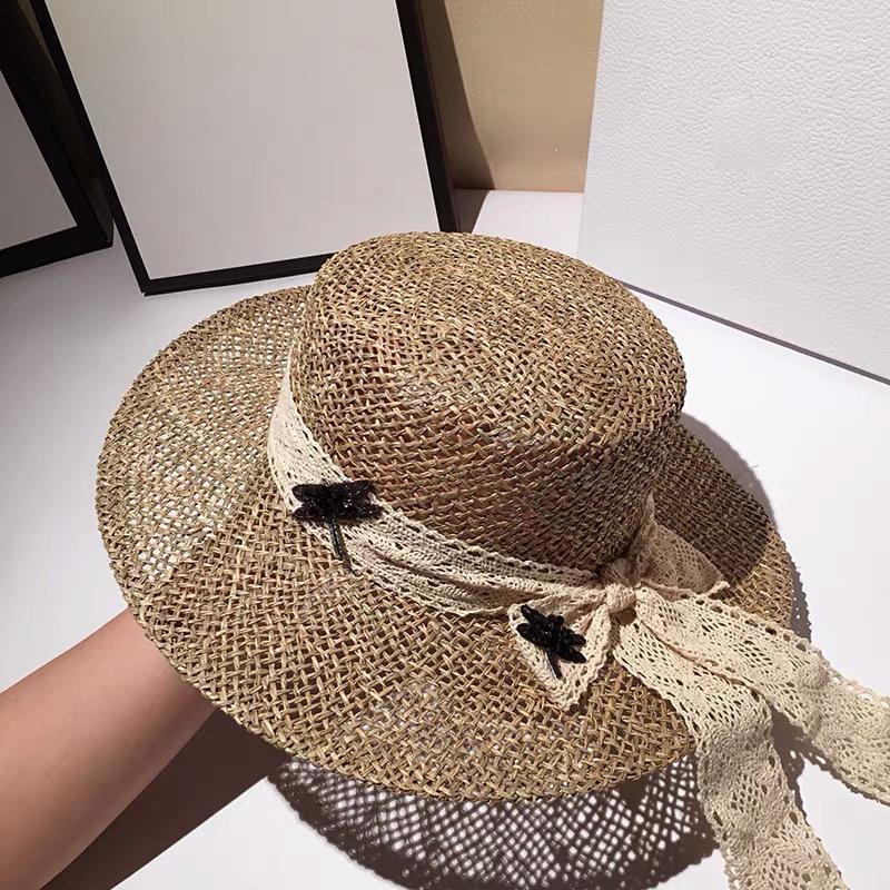 

Hepburn Style High-end Custom Salty Straw Hat For Women Summer Retro Flat Top Sunshade Beach Chapeu Feminino Wide Brim Hats, As show