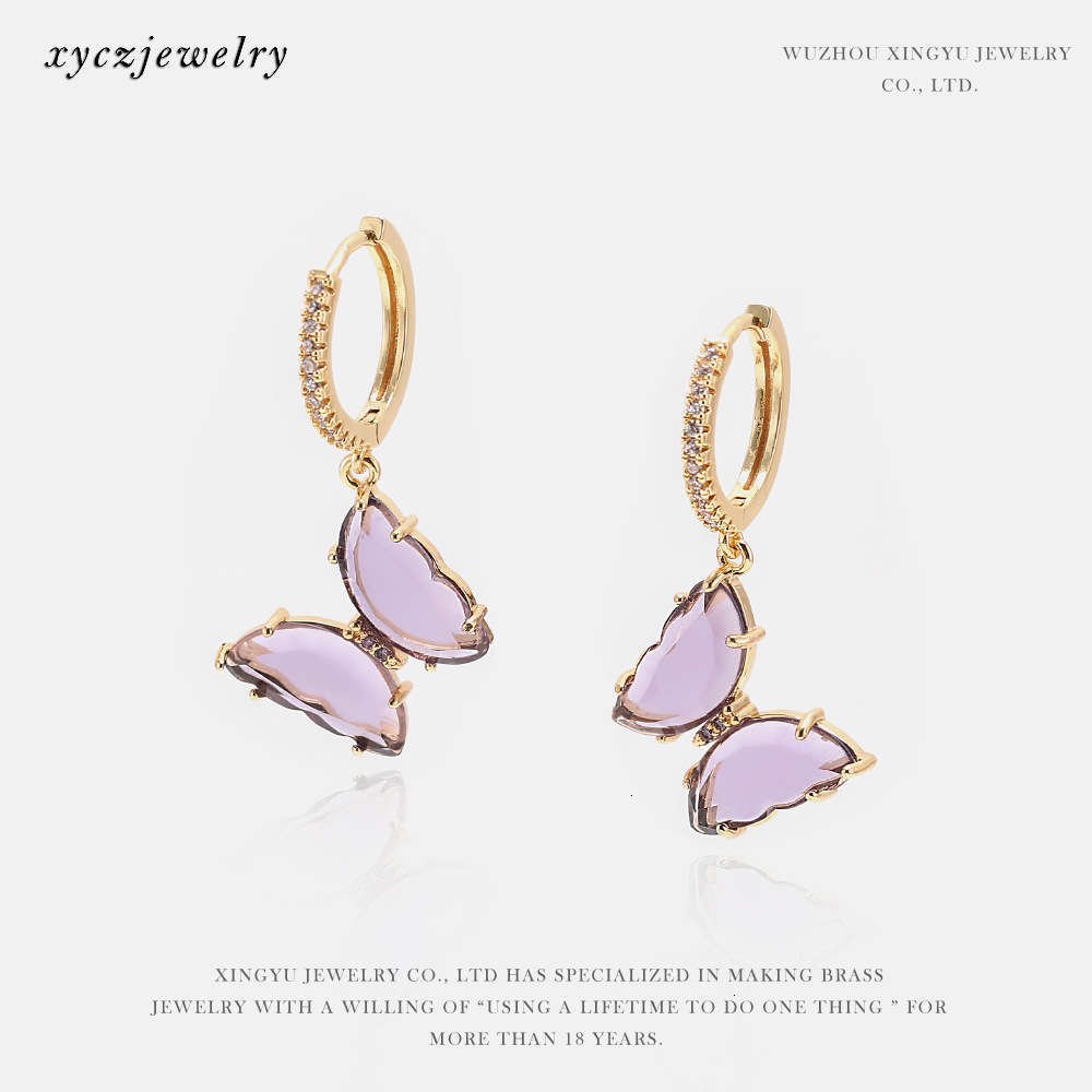 

Fashionable sweet and fresh temperament Fashion diamond inlaid Glass Butterfly Earrings, Golden;silver