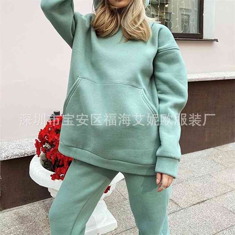 

2020 women's autumn and winter new fleece fashion leisure sports suit, Black