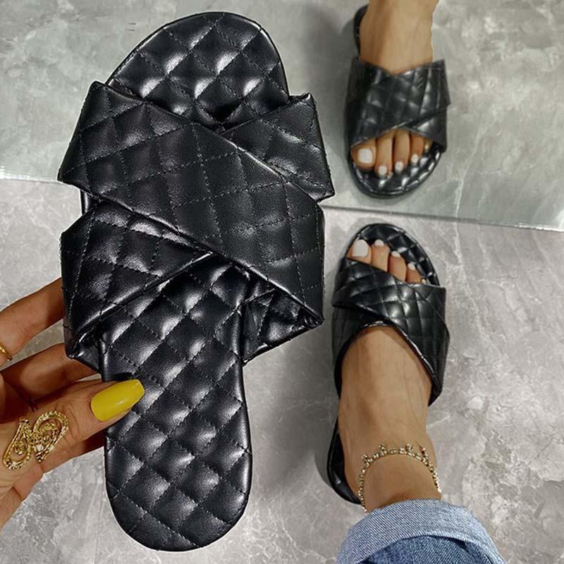 

Sandals Women Flats Shoes Female Summer Comfort Outdoor Holiday Beach Slides Slip On Woman Soft Mujer Zapatilla, Black
