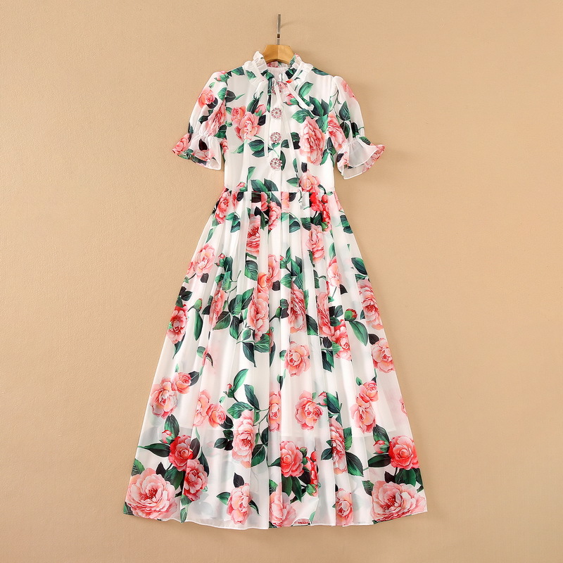 

Brand Same Style Dress 2021 Summer White Ruffled Flare Sleeve Print fashion Designer Clothing Women' 0527-16, Picture color