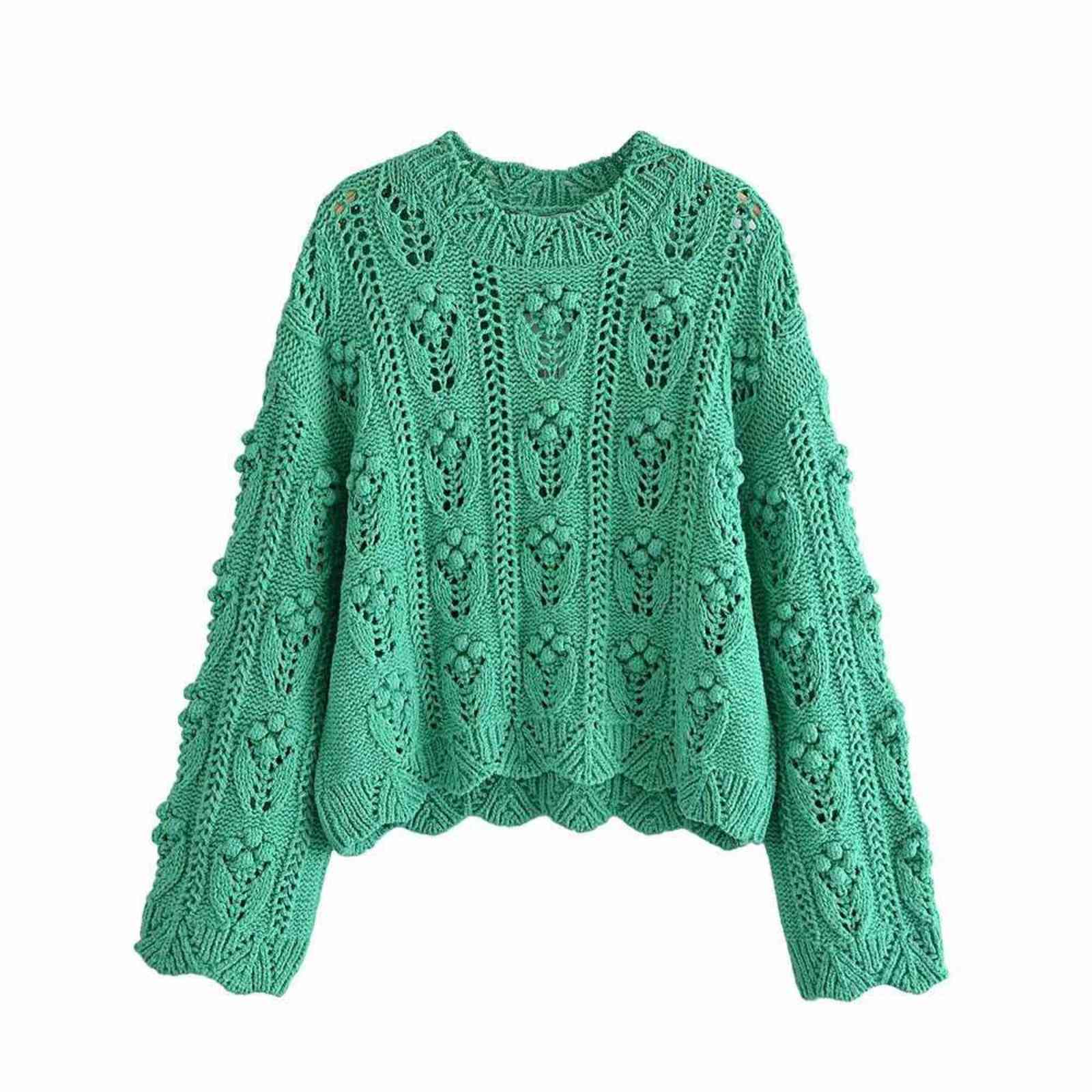

Hollow Out Green Elegant Sweater Female O-neck Fashion Vintage Pullover Tops Lady 2021 Summer Streetwear Chic Top Girl Y1110, As picture