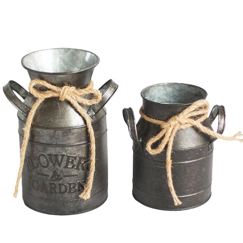 

Vintage Retro Shabby Iron Milk Jug Garden Plating Flower Decor Display Succulent Vase Pot Stand Plants Room V1F8 Novelty Items