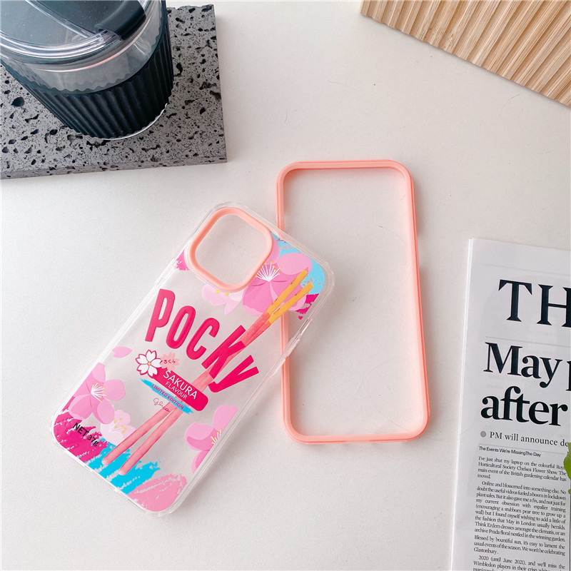 

Fashion Sakura Pocky Pink Border Phone Cases For iPhone 12 11 Pro MAX XS XR 7 8 Plus clear soft silicone cover, Mix